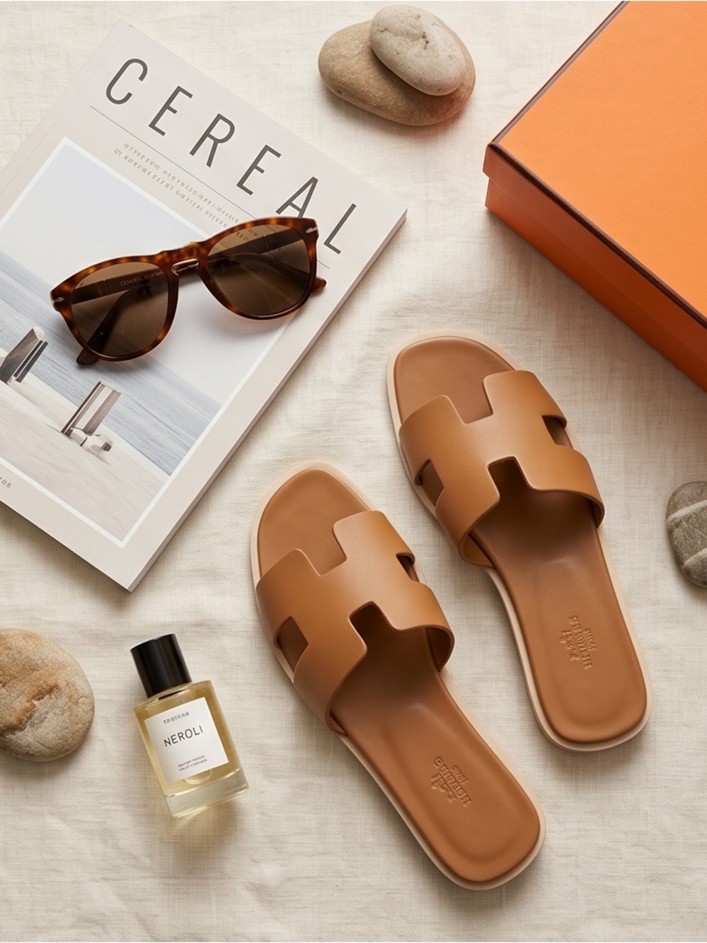 BNWT HERMES ORAN TAN Leather Slide Sandals - Picture 4 of 7